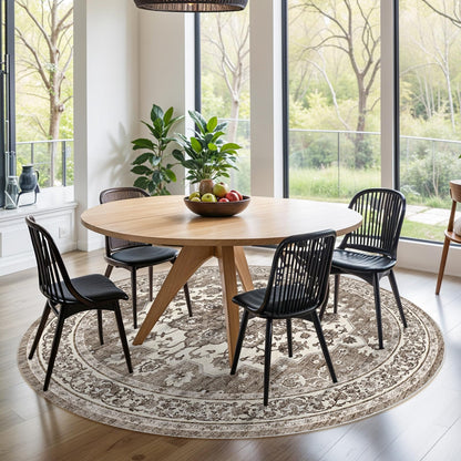 TOPRUUG Washable Oriental Area Rug - 6ft Round Rugs for Living Room Soft Carpet for Bedroom Waterproof Floral Distressed Indoor Stain Resistant Non-Shedding Floor Carpets (Beige, 6ft-Round)