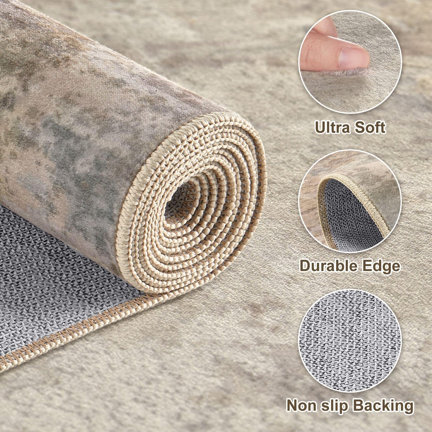 ELLIUNE Area Rugs 5x7 Washable Rug - Brown Rugs for Bedroom Indoor Floor on Slip Soft Living Room, Modern Low Pile Stain Resistant Carpet for Laundry Dining Room Office Home Decor - Dark Brown