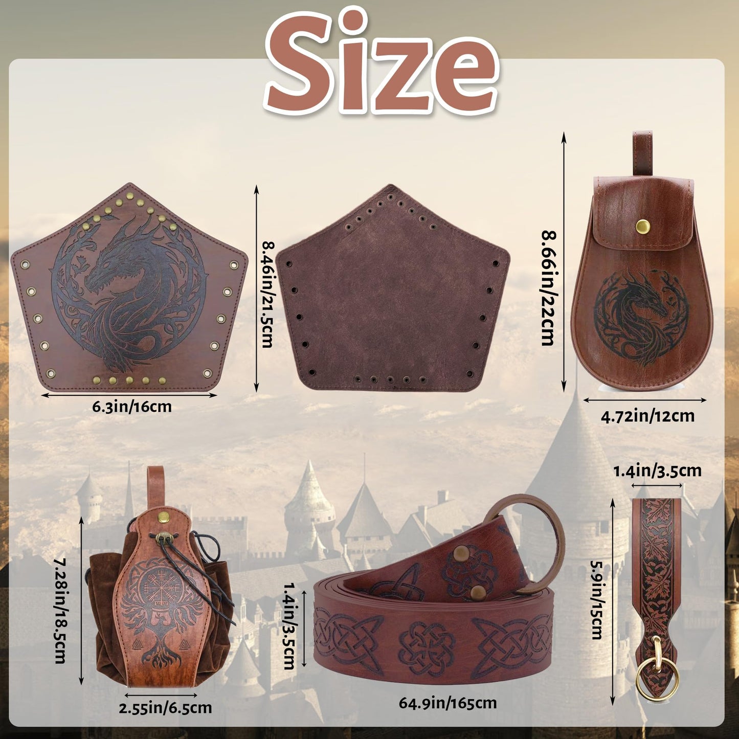Yickoon 5PCS Renaissance Accessories Medieval Vintage Viking Leather Belt Pouch Waist Bag Halloween Renaissance Cosplay Costume Accessories