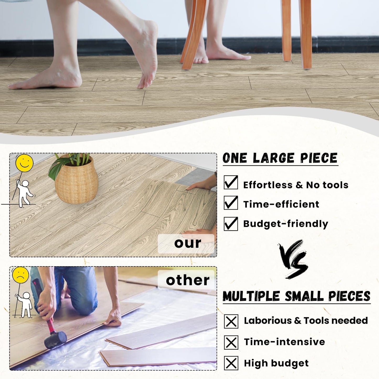 WIFEA Self Adhesive Vinyl Flooring Roll 23.6"x 393"/64 Sq.Ft Wood Grain Peel Stick Floor Tiles, Wear-resistant and Waterproof Vinyl Plank Flooring for Bedroom Living Room Office Balcony RV Light Brown