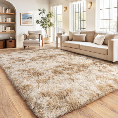 Large Plush Shaggy Rug High Pile Fluffy Rug for Living Room, Big Plush Non-Skid Shag Carpet, Soft Shaggy Rugs for Bedroom Indoor Modern Home Decor Tie Dye Camel 9x12ft