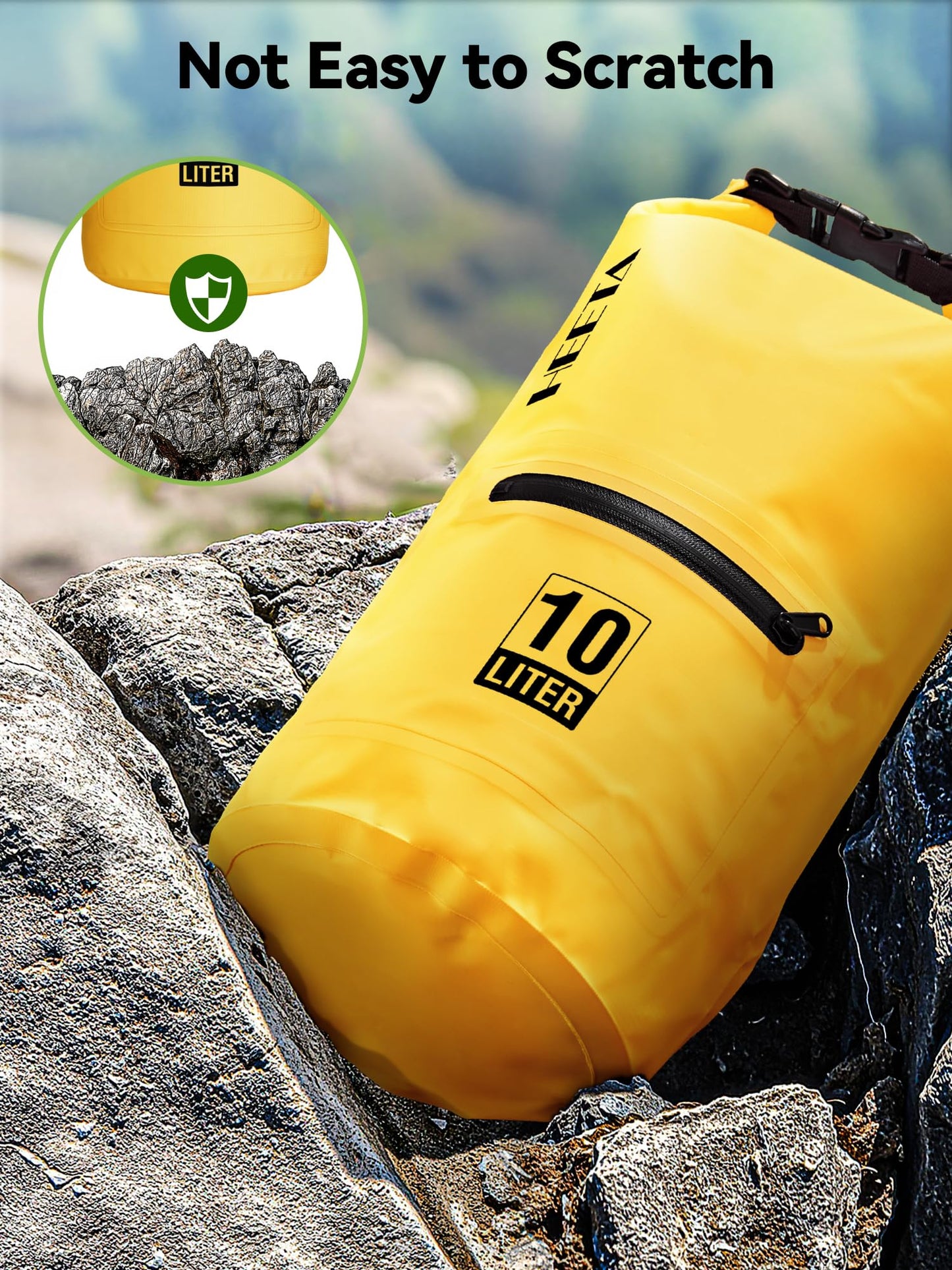 HEETA Waterproof Dry Bag with Front Zippered Pocket for Women Men, Roll Top Lightweight Dry Storage Bag Backpack for Travel, Kayaking, Boating, Rafting, Camping, Hiking & Beach (Yellow, 5L)