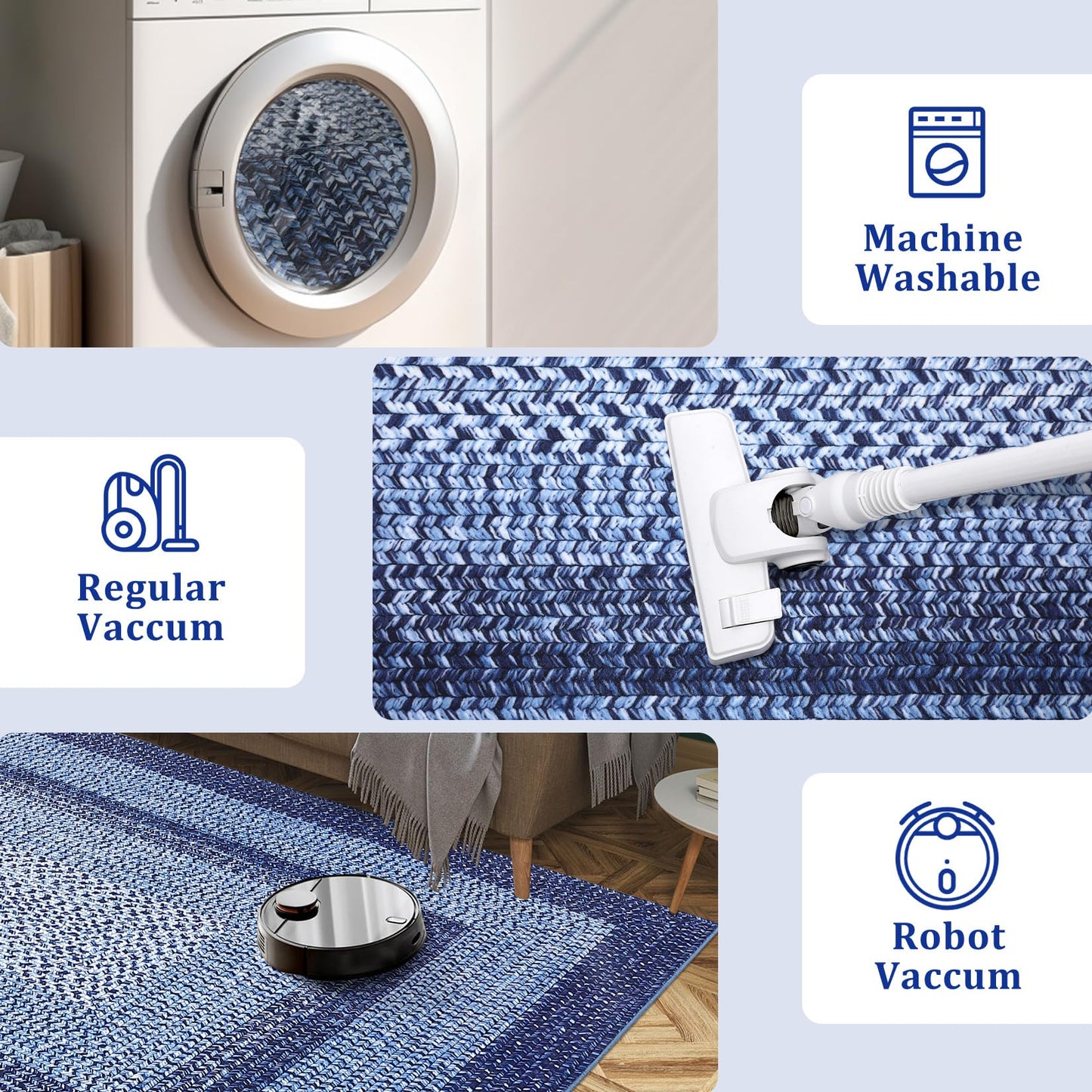 Modern Bordered Round Area Rug 4ft Washable Bedroom Circle Rugs Non Slip Stain Resistant Dining Room Round Throw Carpet Contemporary Circle Mats for Living Room Kitchen Nursery, Navy