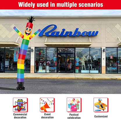 10FT Tall Inflatable Tube Man Rainbow Wacky Wavy Dancing Guy with 3/4 HP Weather-Resistant Blower (12''Diameter) for Outdoor Decoration Advertising Business Promotion