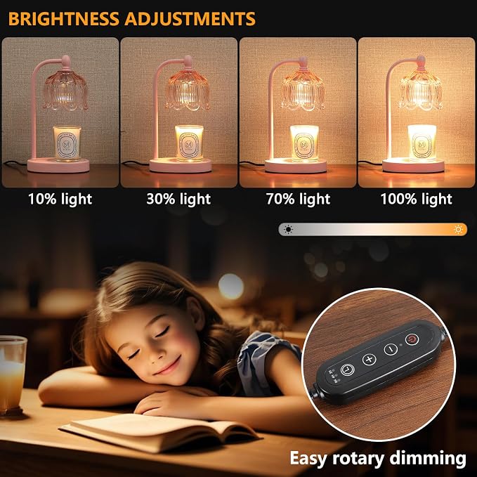 MEIXISUE Pink Candle Warmer Lamp with Timer and Dimmer,Gifts for Mom/Wife, Melt Wax Warmer Lamp with 2 Bulbs for Candle Jars House Warming New Home Decor