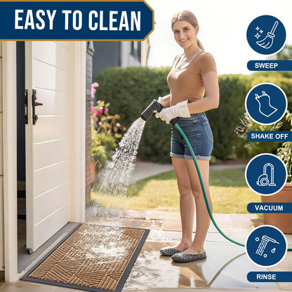 Smiry Front Door Mat Outside Entrance, Heavy Duty Sturdy Natural Rubber Doormat, Trap Dirt and Moisture, Easy Clean Low Profile Mats for Indoor Outdoor Entry, Irregular Triangle (29.5x17, Coffee)