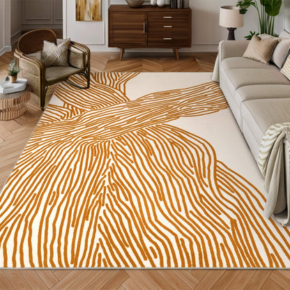 YIHOUSE Orange Rug for Living Room, 5×7 Modern Abstract Area Rug, Geometric Contemporary Wave Striped Rugs for Playroom Nursery, Washable Nonslip Large Rug for Bedroom Dining Room