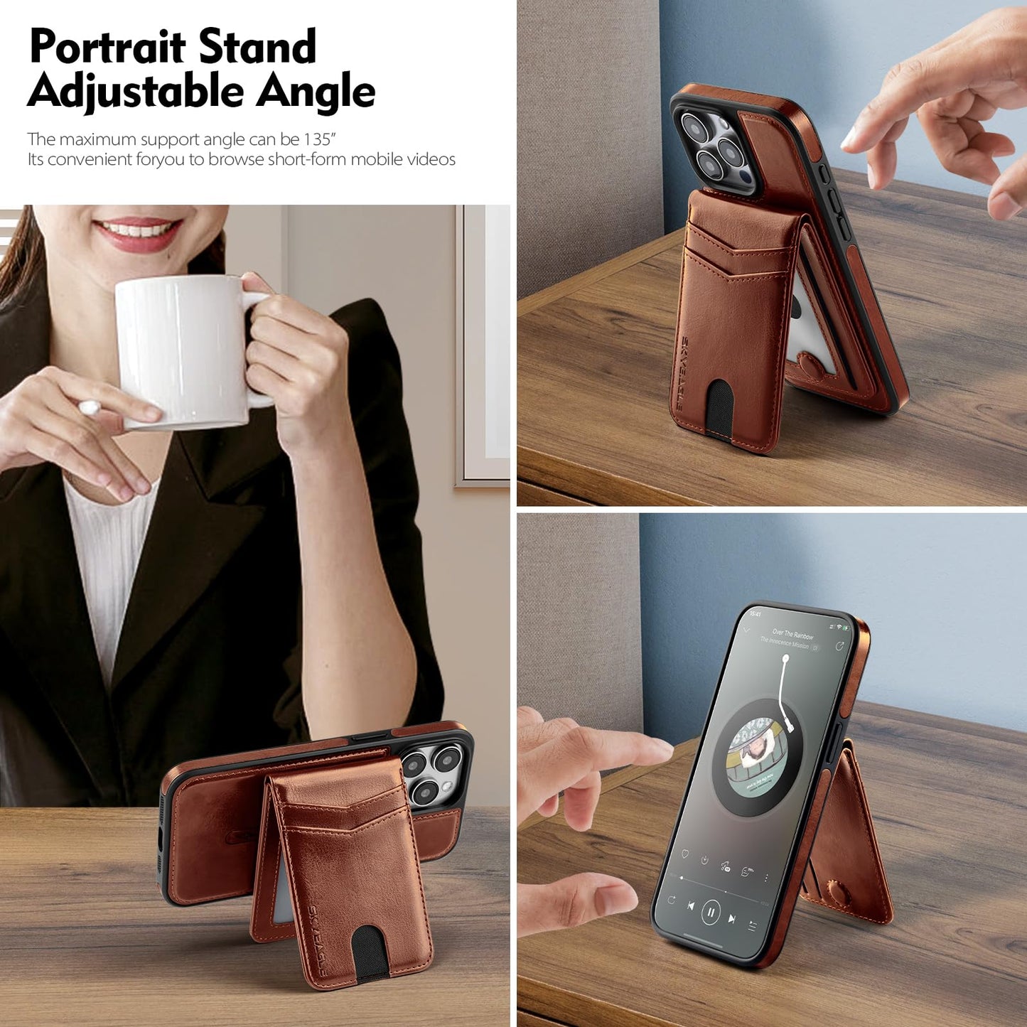 SkyEagle Compatible with Magsafe 2 in 1 Detachable iPhone 15 Pro Max Wallet Case with Card Holder,Women Men Magnetic PU Leather RFID Blocking Flip Kickstand Credit Slots for Apple 15 Pro Max,Brown