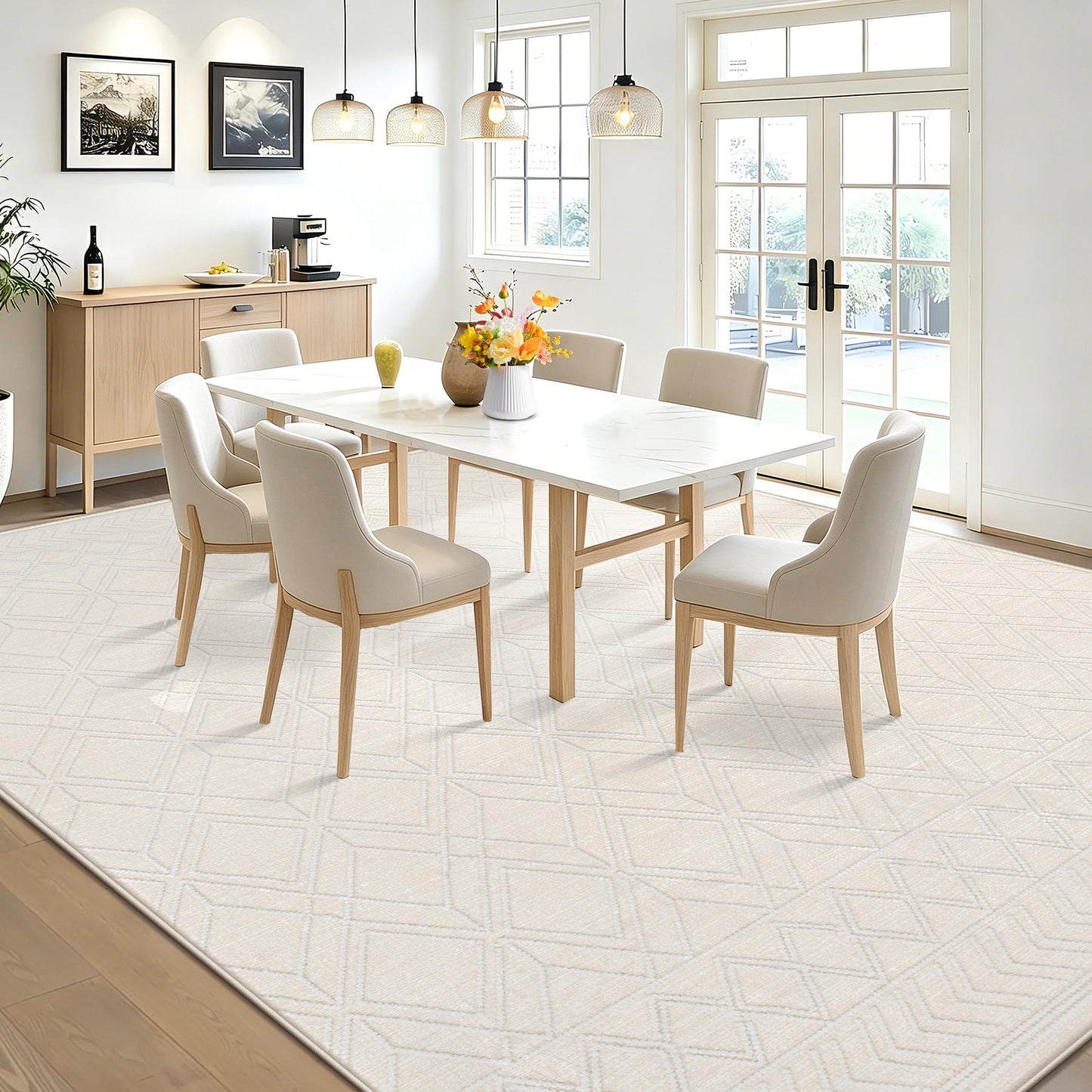 8x10 Area Rugs Washable Rug: Geometric Moroccan Farmhouse Rugs Large Living Room Rug Modern Neutral Soft Non-Slip Printed Pattern Carpet for Bedroom Dining Room Nursery Office (Beige, 8'x10')