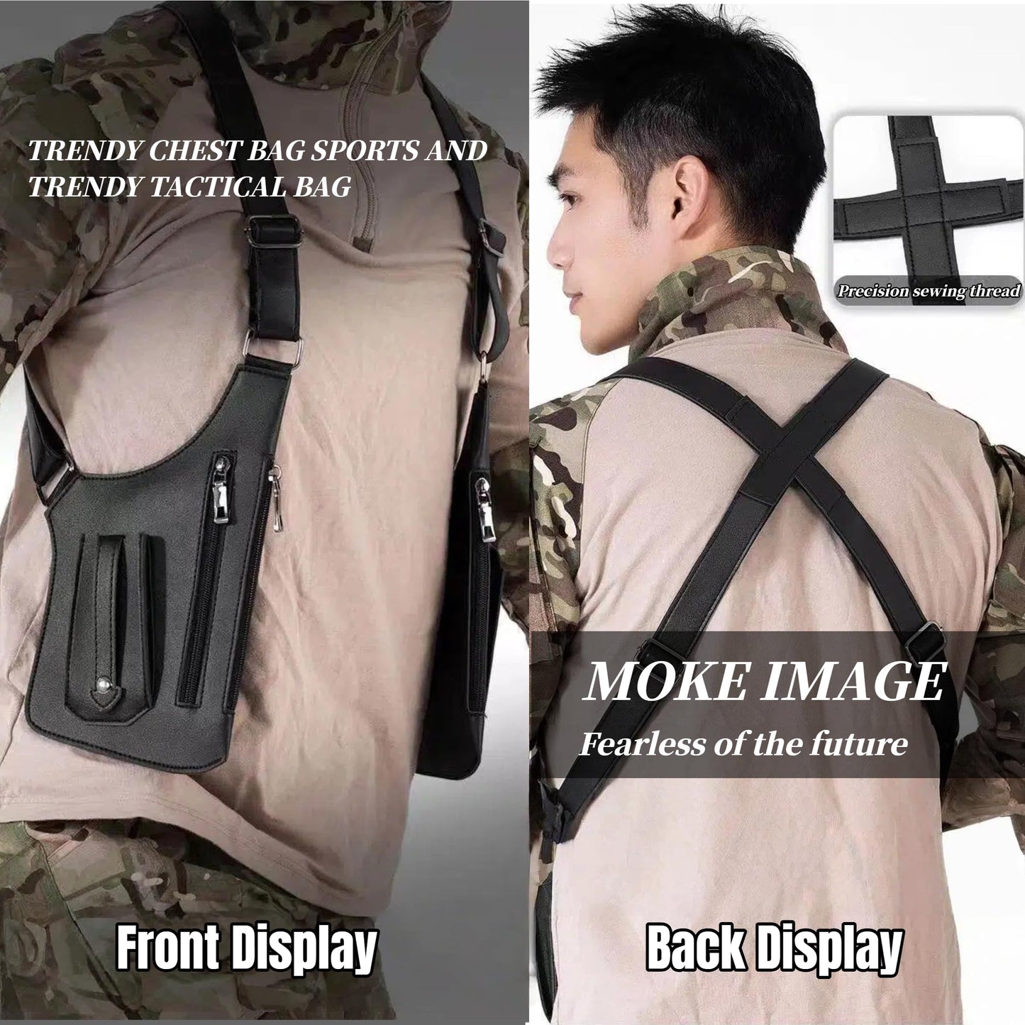 Tactical Double Shoulder Armpit Bag,Anti-Pickpocket Hidden Strap Wallet,Adjustable Leather Armor Crossbody Pack Multi-Pocket (Brown)