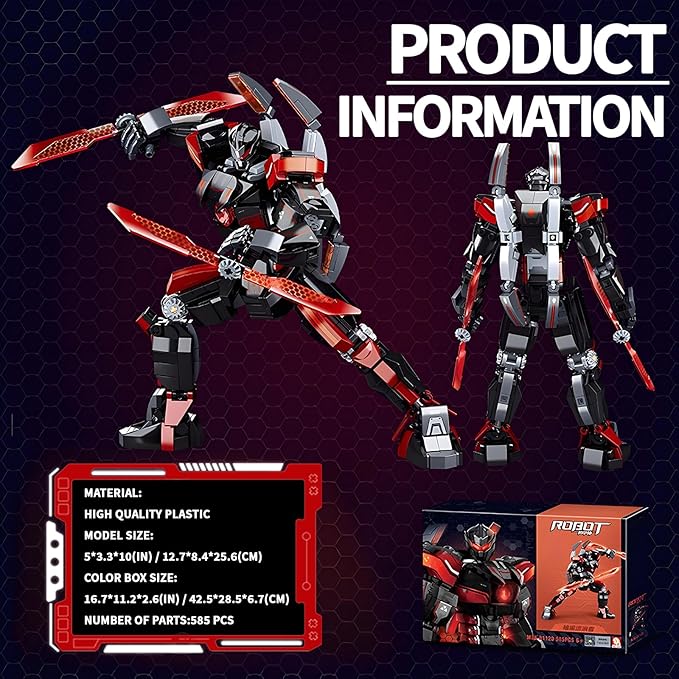 Black Wanderer Mech Building Set 585 Pieces Dark Robot Action Figure with 2 Weapon Modes Ronin Destroyer Model Kit Anime Gift for Adults Teens