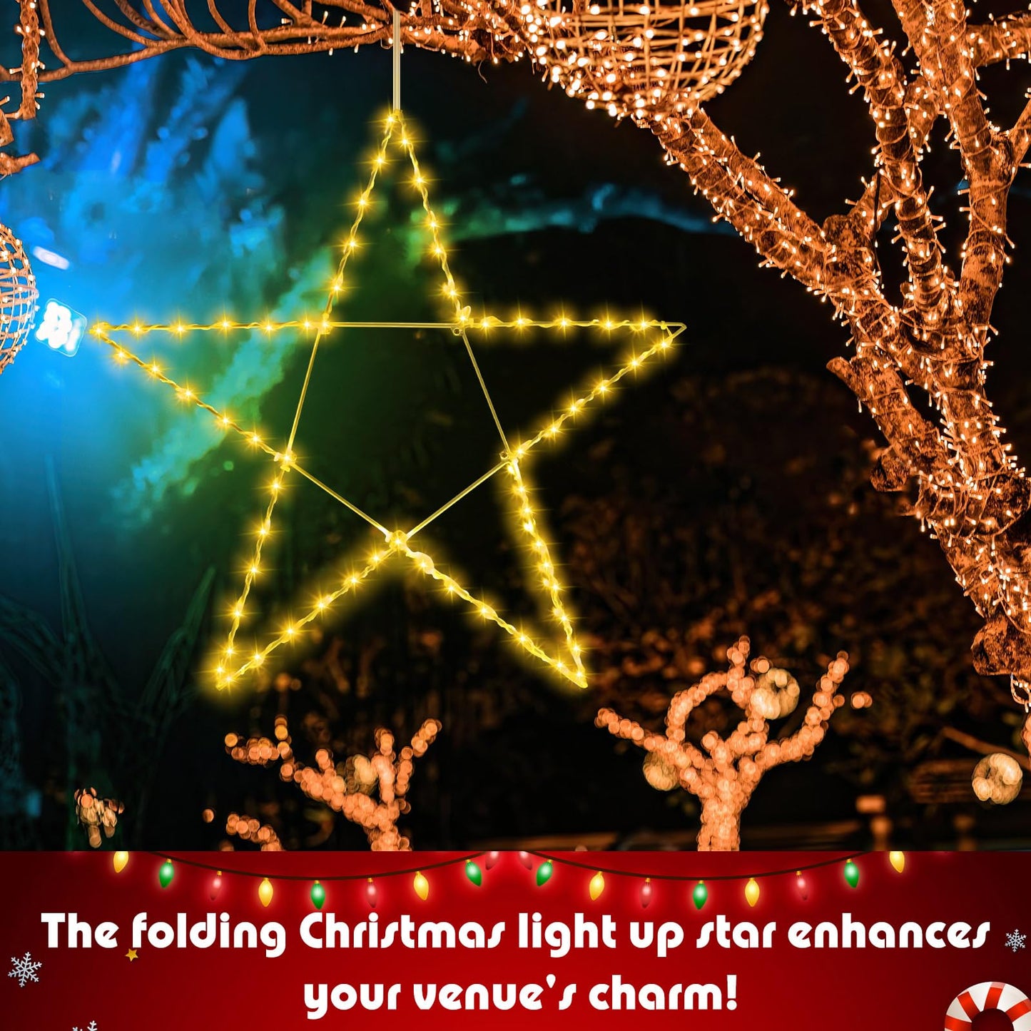 Retisee 32 Inch Large Lighted Christmas Star Warm White LED Xmas Outdoor Light up Star Motif for the Top Wall Hanging Christmas Home Indoor Outdoor Patio Porch Party Holiday Decor