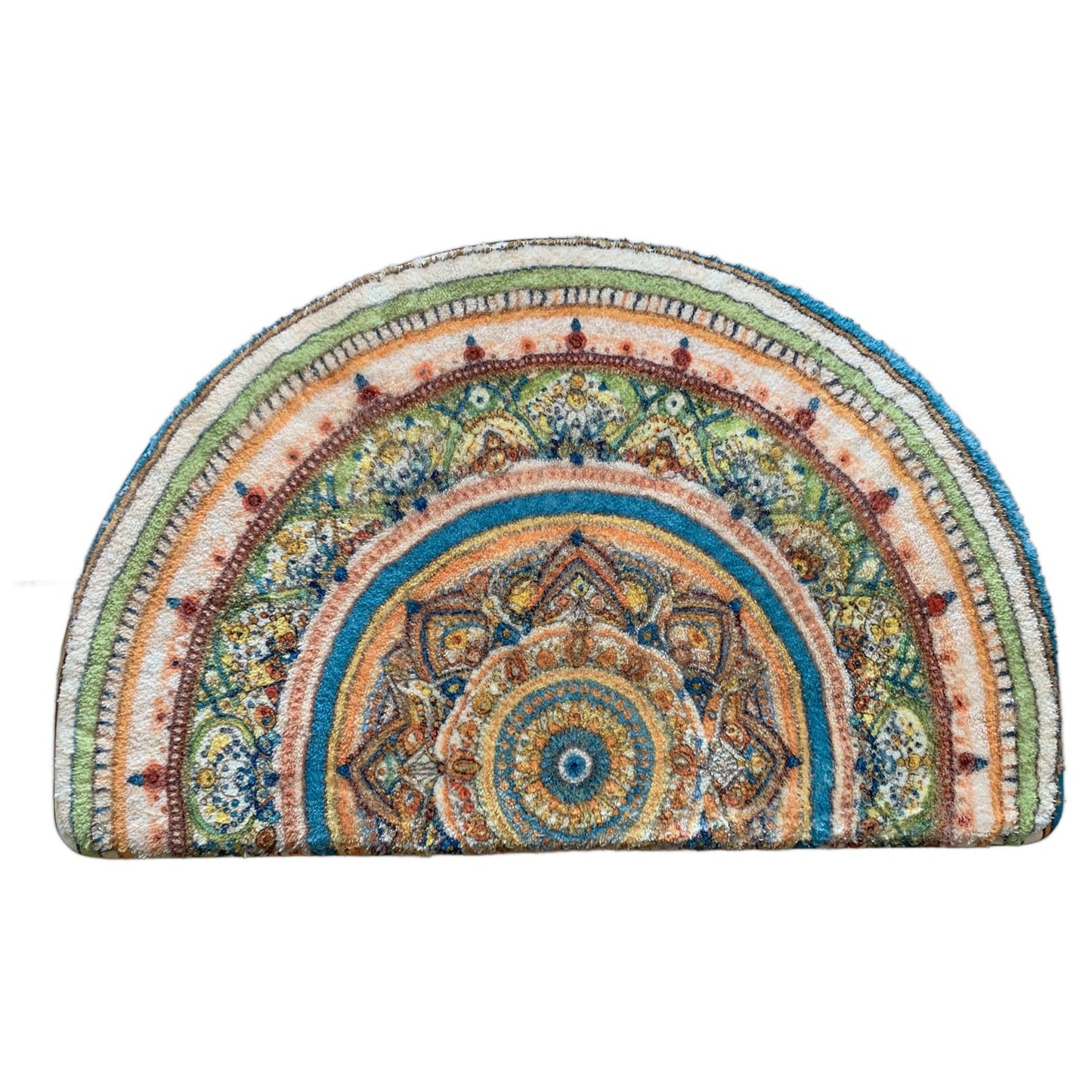 Mandala Half Round Mat Boho Semi Circle Rug Doormat Floral Bathmat Non-Slip Bathroom Rugs Floor Door Mats Half Moon Area Rug Bohemian Decor Semicircle Carpet (Green)