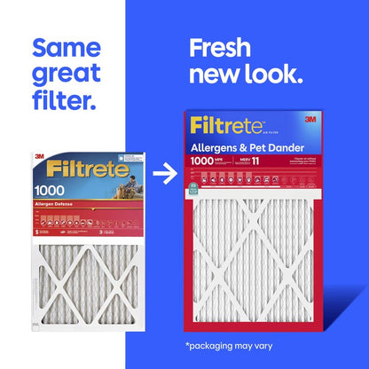 Filtrete 22x22x1 AC Furnace Air Filter, MERV 11, MPR 1000, Micro Allergen Defense, 3-Month Pleated 1-Inch Electrostatic Air Cleaning Filter, 6 Pack (Actual Size 21.69x21.69x0.81 in)