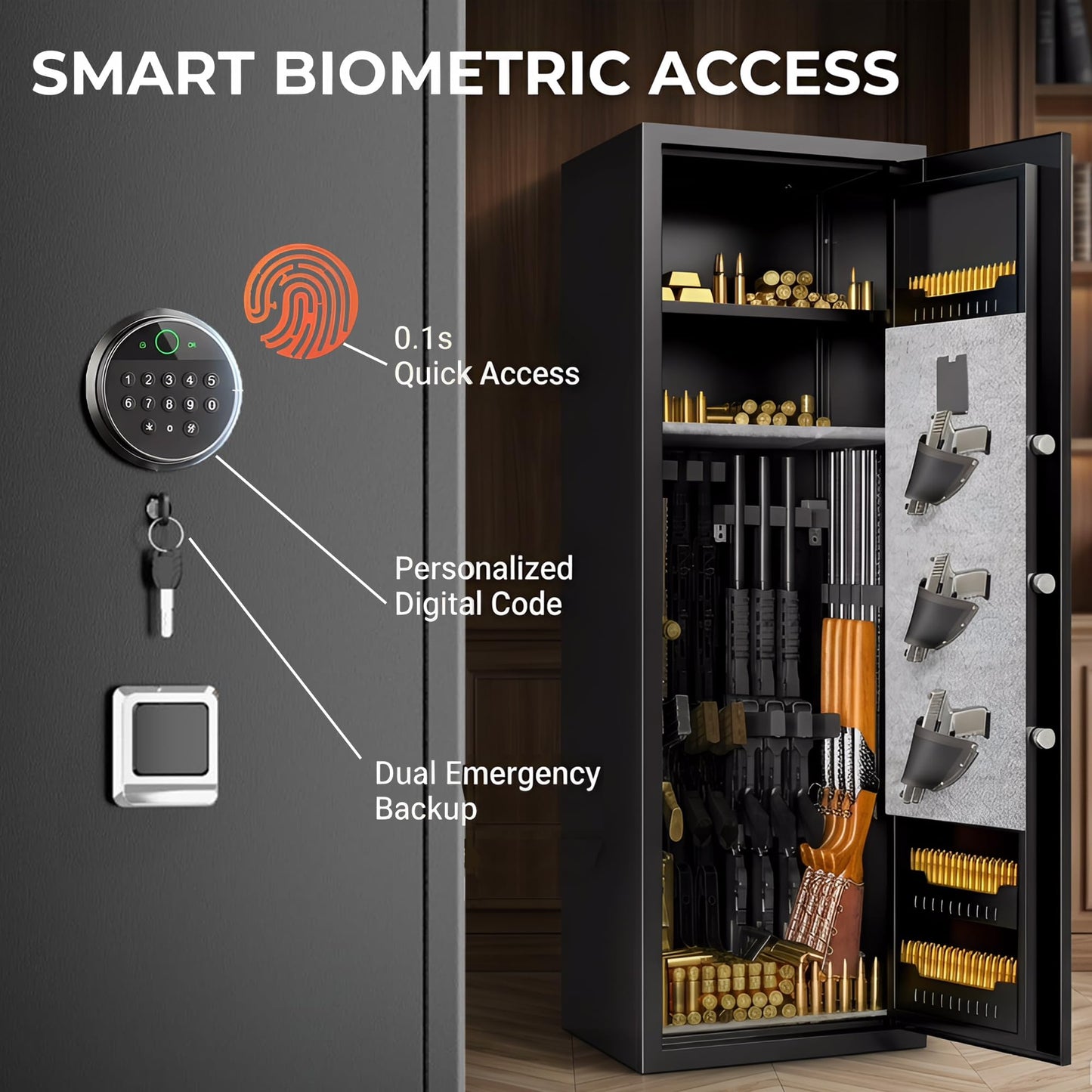 Gun Safe,Rifle Safe With Biometric Gun Safe, Heat-Resistant Heavy Duty Gun Safes, Large No-Assembly Rifle Safe for Home Defense with Adjustable Shelves, Black