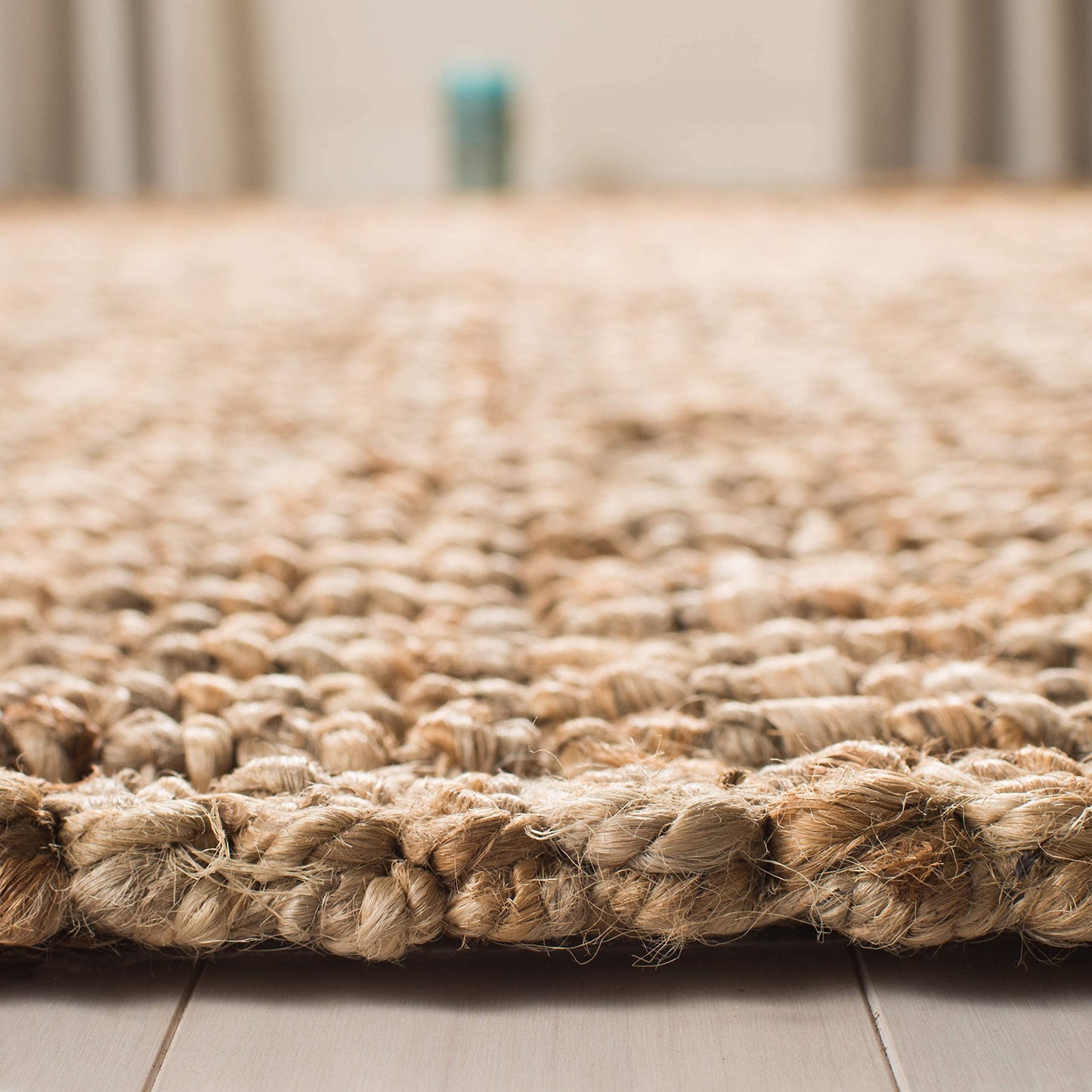 SAFAVIEH Area Rug 6' Square - Natural Fiber Collection - Natural Brown, Handmade Jute, Farmhouse Style, Chunky Textured Thick Pile (NF447A)