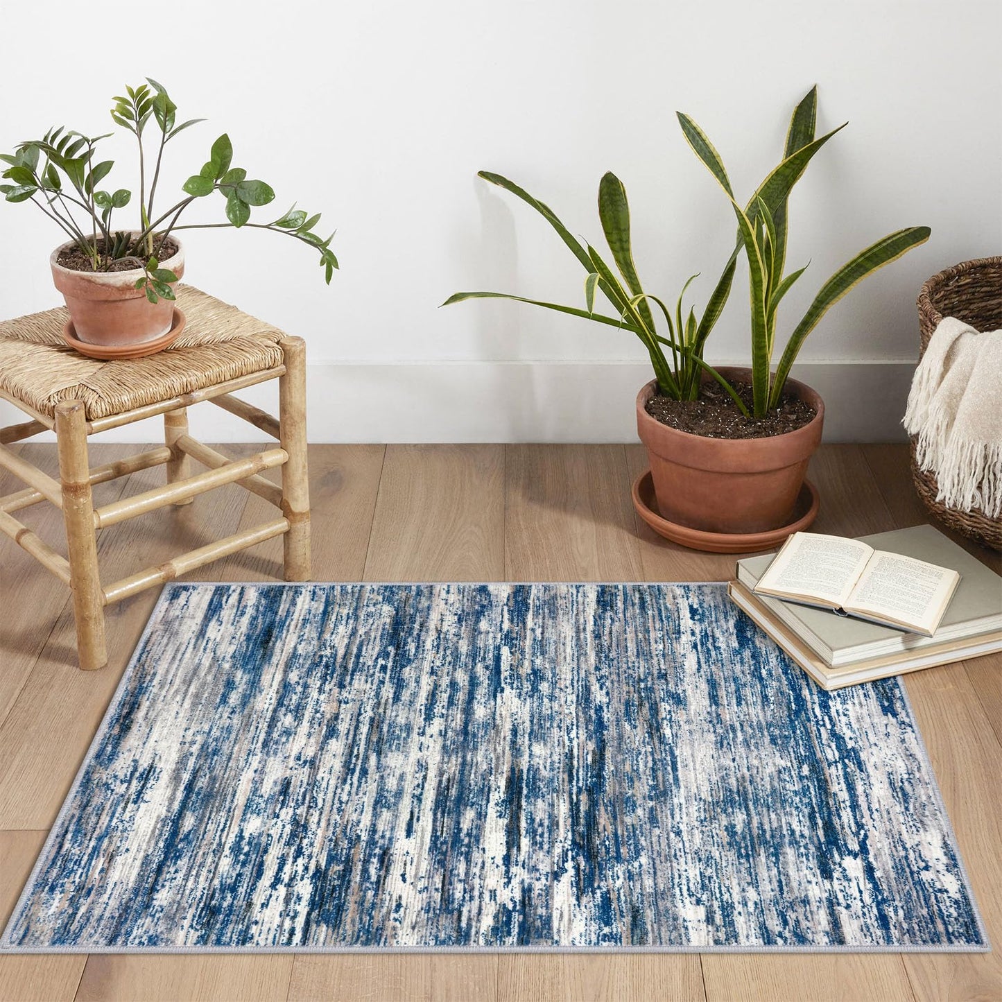 SIILOOM 2x3 Modern Abstract Rug for Entryway, Navy Blue Gray Neutral Multi Super Soft Small Area Rug, Washable Non-Slip Kitchen Rugs, Low-Pile Mat for Bedside, Indoor Door Mat