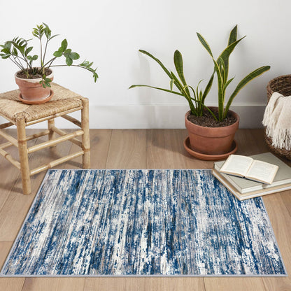 SIILOOM 2x3 Modern Abstract Rug for Entryway, Navy Blue Gray Neutral Multi Super Soft Small Area Rug, Washable Non-Slip Kitchen Rugs, Low-Pile Mat for Bedside, Indoor Door Mat