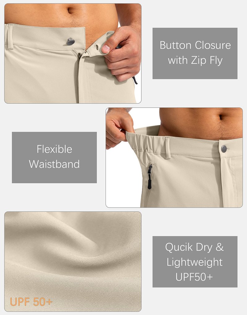 Pudolla Men's Hiking Cargo Shorts 9" Lightweight Outdoor Work Shorts for Men Travel Golf Camping Casual with 5 Zipper Pockets(Khaki X-Large)