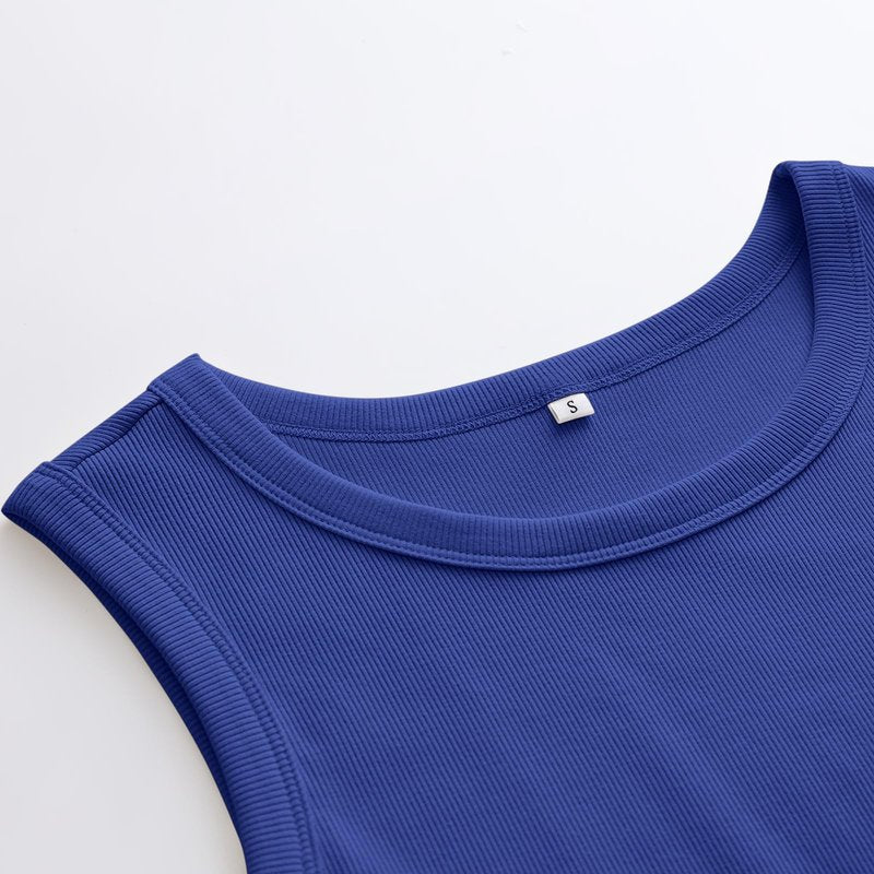 ANRABESS Womens Sleeveless High Neck Tank Tops Fashion Summer Casual Basic Slim Fit Ribbed Racerback Top Shirt Clothes Klein Blue Large