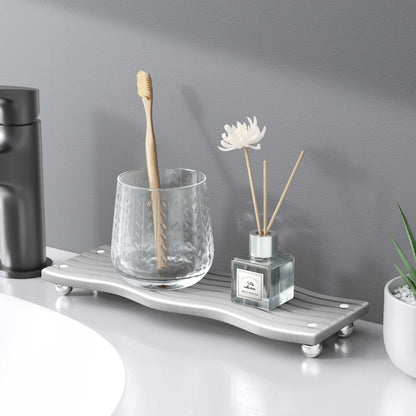 Water Absorbing Stone Tray for Sink, Diatomite Drying Stone for Kitchen Bathroom Counter, Decorative Raised-Feet Vanity Tray, Sink Caddy Organizer for Dish Soap & Sponge Holder [Grey, 12'' x 4'']