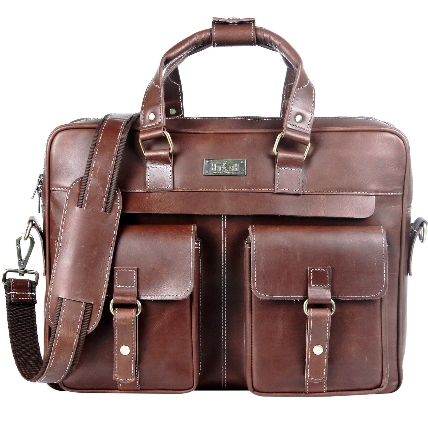 HULSH Genuine Leather briefcases for men 17 inches computer bag for men | Laptop/Work bag, Satchel for Business and Office (Brown Buff)