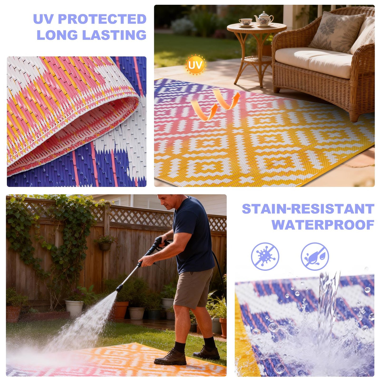 YONILE Outdoor Rug Waterproof for Patio,4x6 ft Outdoor Plastic Straw Rug,Reversible Plastic Area Rugs Mat Outside Carpet for RV, Deck, Porch, Picnic, Beach, Balcony