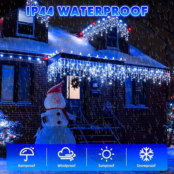 66 Ft 640 LED Christmas Icicle Lights Extra Long 8 Modes Waterproof Icicle String Light with 120 Drops, Fairy Hanging Lights Decor with Remote for Xmas Wedding Indoor Outdoor Blue