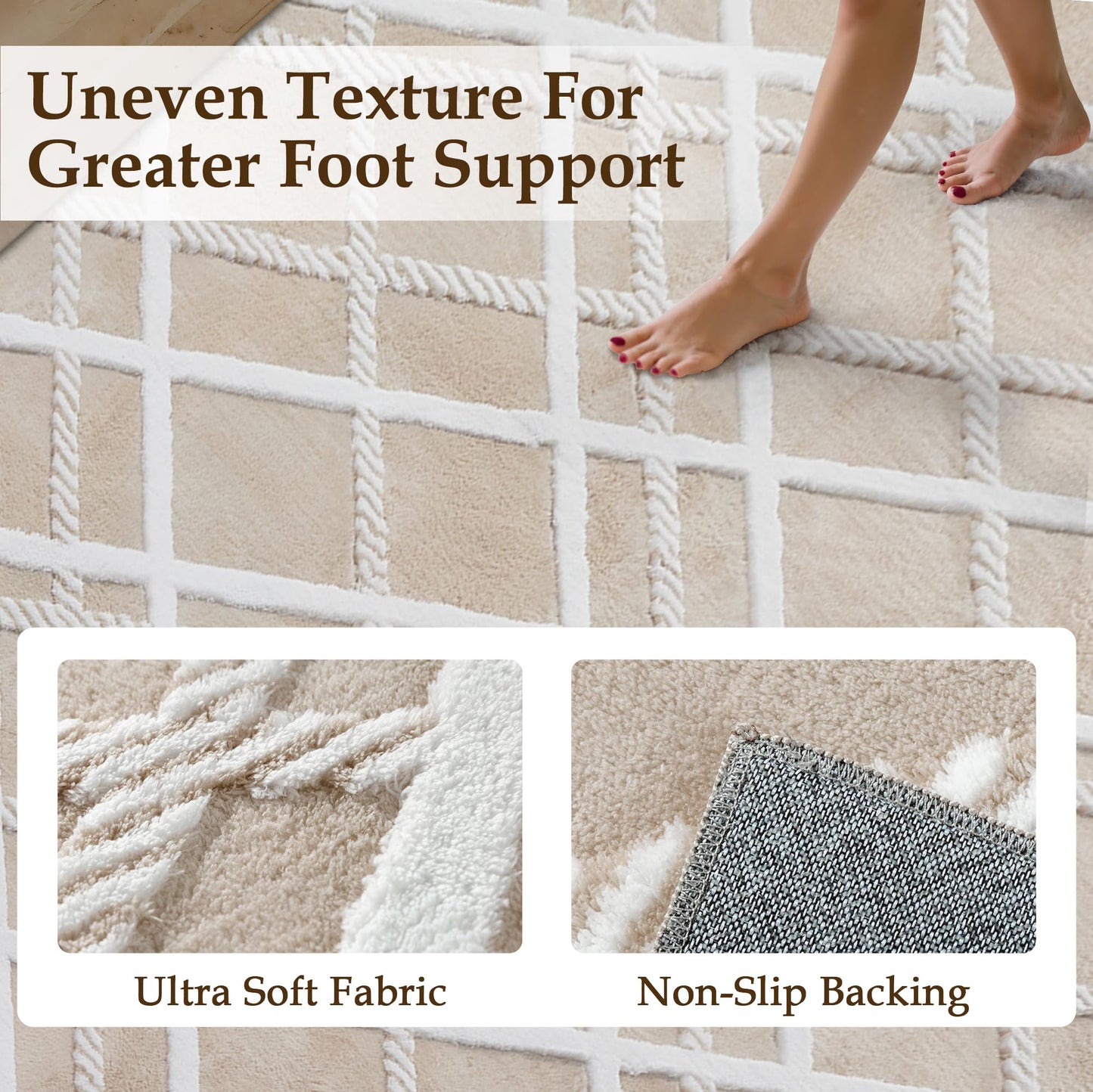 HUGEAR 5x8 Shag Area Rug Beige Modern Neutral Medium Plush Pile Super Soft Indoor Fuzzy Carpet Non Slip Non-Shedding Easy Care 0.5-inch Thick for High Traffic Areas in Living Room Bedroom Dining