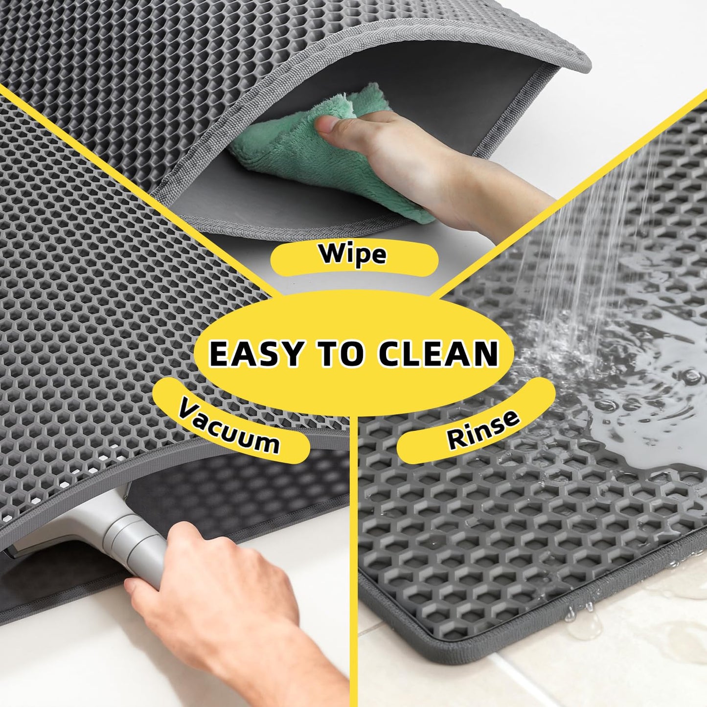 Kaxionage Cat Litter Mat, 30"X24" Large Double Layer Litter Trapping Mat, Waterproof/Urineproof, Easy to Clean Kitty Litter Mats for Floor, Scatter Control (Grey-2Pack)