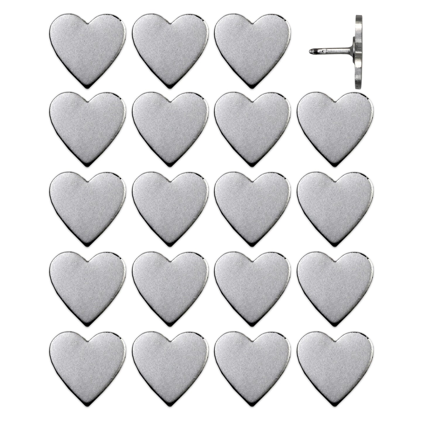 Big Silver Heart Push Pins - Large Silver Metal Heart Map Pins - for Cork Board, Maps, or Lapel Pin Use - Designed in USA - Set of 20