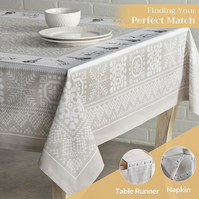 Maison d' Hermine Table Cloth Square Table 100% Cotton 60 x 60 Inches Fall Tablecloth Reusable Everyday Use for Thanksgiving Christmas Decorations Dining Farmhouse Party (Cozy Christmas)