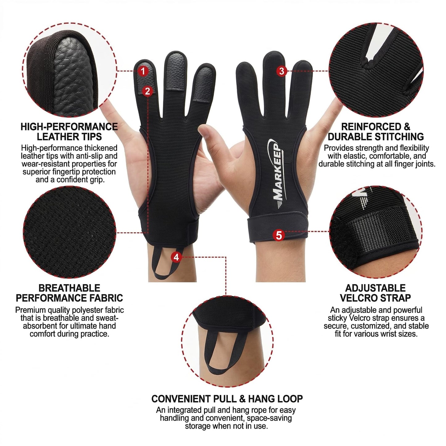 MARKEEP Archery Gloves 2 Pack Shooting Hunting Leather Guard 3-Finger Guard for Youth Adult Man Woman and Beginner Recurve Arrow Bow Archery Protective Gear Accessories