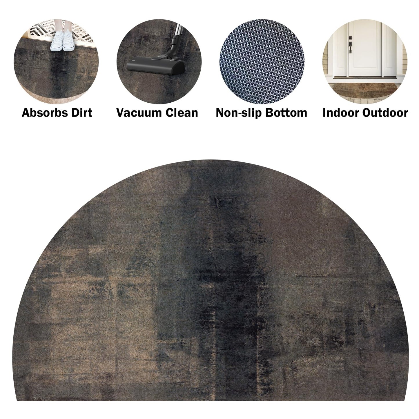 TOMWISH Half Circle Door Mat Blue Semi Circle Bathroom Floor Rug Entrance Way Absorbent Bath Mat for Kitchen Living Room 18" X 30"