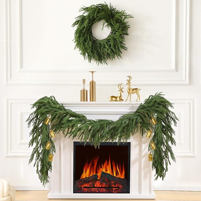 6FT Christmas Norfolk Pine Garland, Realistic Greenery Artificial Garland for Indoor Outdoor Door Porch Fireplace Wall Staircase Holiday Christmas Decor