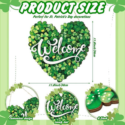 Boao St. Patrick's Day Shamrock Sign Wooden Hanging Decor Farmhouse Rustic Door Decoration St. Patrick's Day Wreath Sign with Bow Ornament for Irish Home Indoor Holiday Outdoor Farmhouse Window