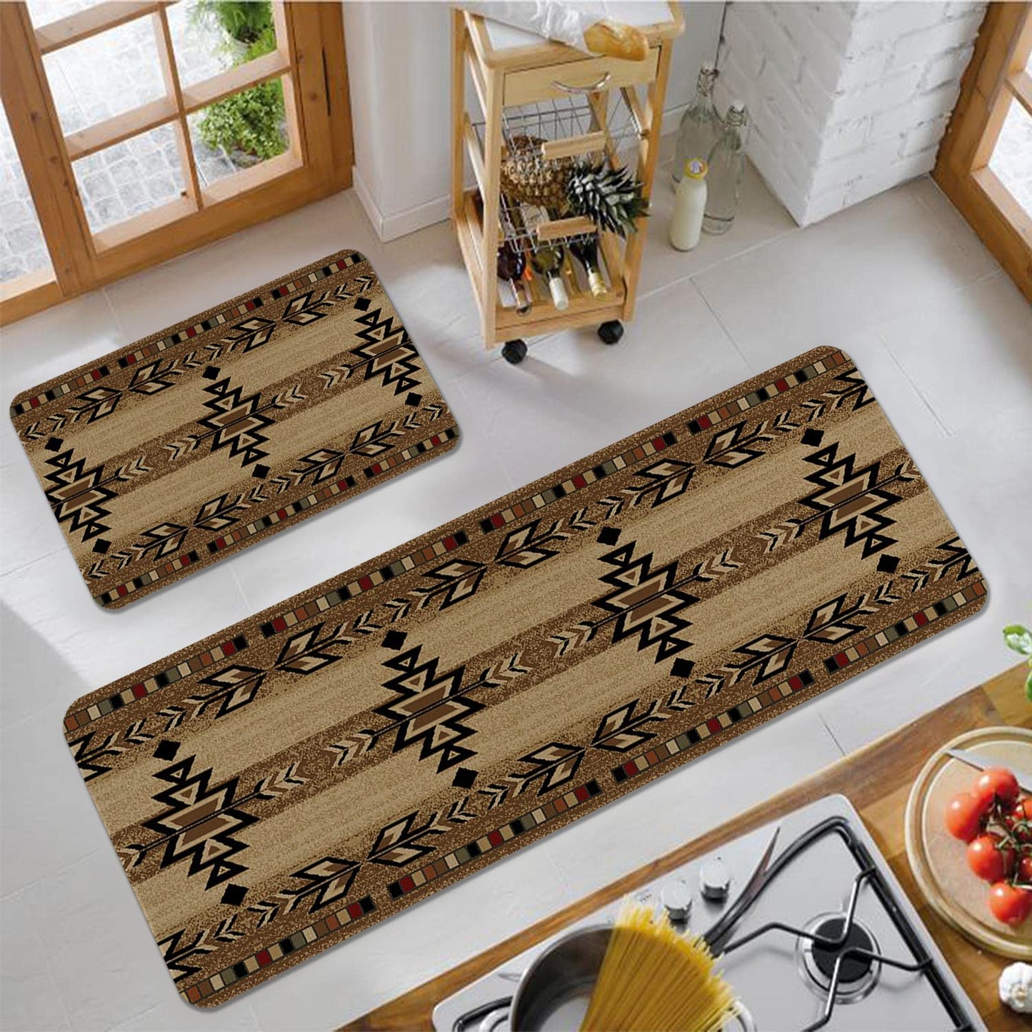 Eikunn Western Kitchen Rugs and Mats Set of 2,Boho Farmhouse Rustic Country Kitchen Mat for Floor, Non Skid Waterproof Kitchen Sink Mats Western Room Decor Doormat+Runner Rug