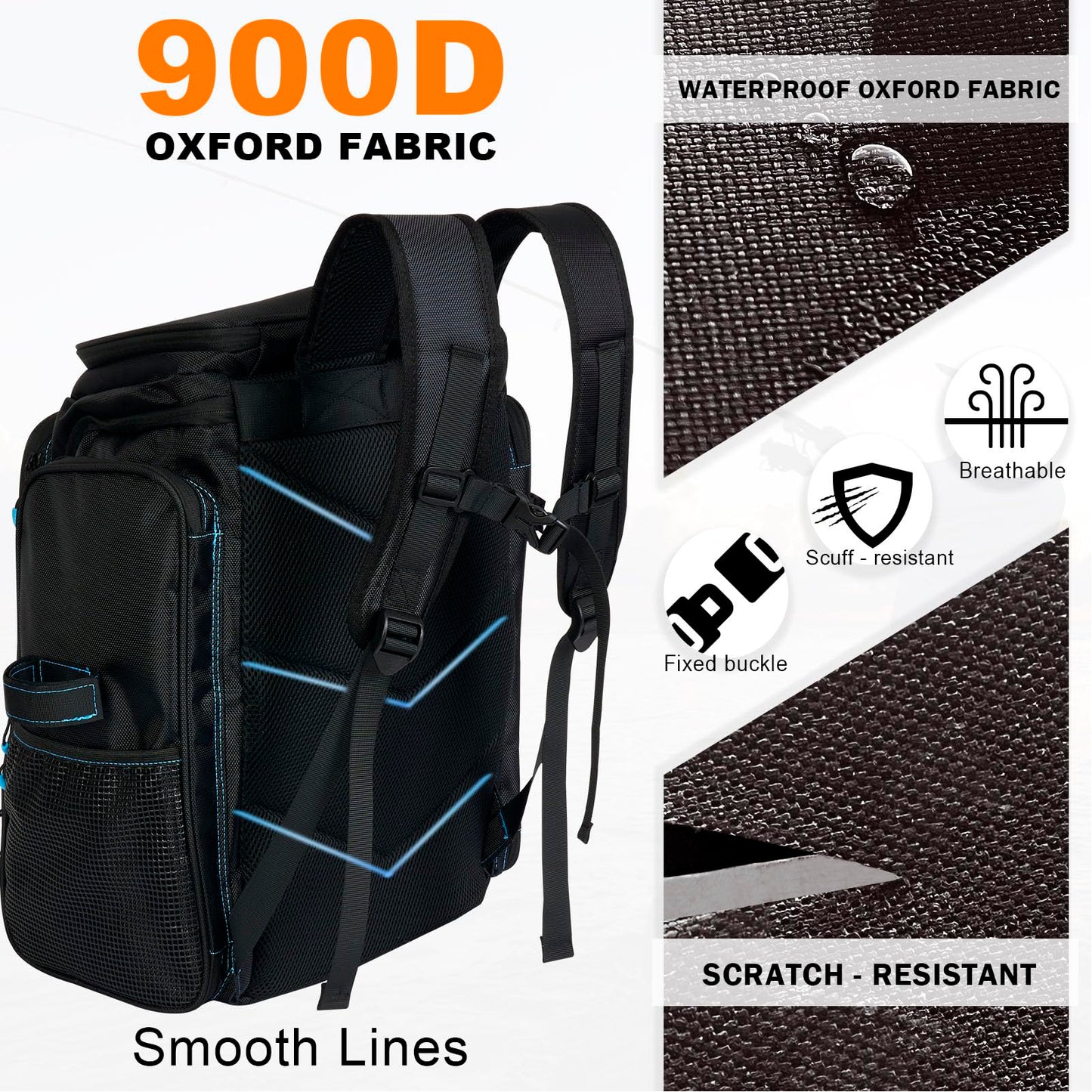 Magikeration Fishing Backpack with Rod Holders,900D Oxford Water-Resistant Fishing Gear,42L Large Storage Tackle Bag for Men