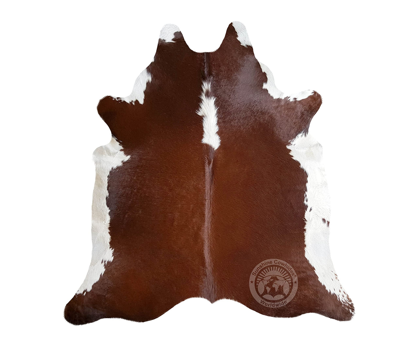 Sunshine Cowhides 100% Genuine Hereford Red Brown and White Cowhide Rug - Modern Style Animal Skin Rug & Floor Carpet for Living Room, Bedroom, Kitchen & More - Extra Large (6x7-8 Ft.)