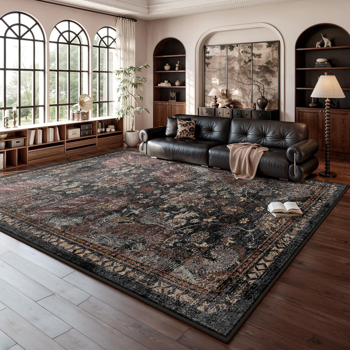 RUGIXE 5x7 Red Washable Area Rug, Vintage Persian Non Slip Foldable Rug for Living Room, Bedroom, Dining Room, Soft Low Pile Chenille Rug