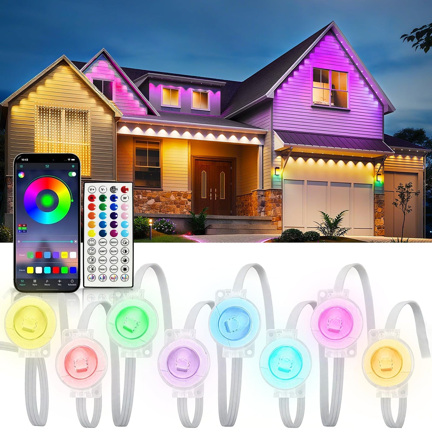 Permanent Outdoor Lights, 350FT RGB IP67 Waterproof Eaves Lighting, Smart LED Outside House Lights with App/Remote Control for Halloween, Christmas Decor, Holiday, Party, Daily, All Year-Round