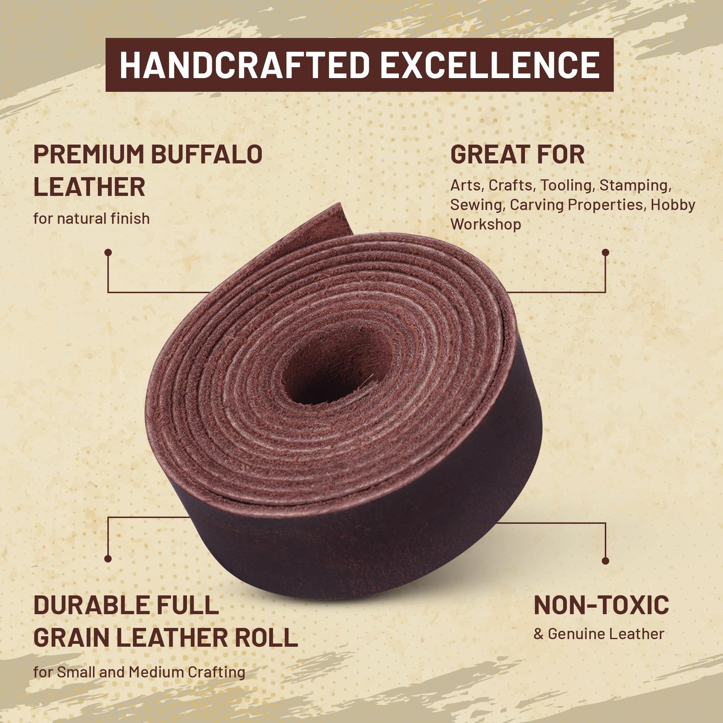 Genuine Buffalo Leather Strap for Crafts - Handcrafted Durable Full Grain Leather Roll - Leathercraft Accessories for Bracelet Making, Belt Making Supplies, Keychains, Dog Collars, & More (1” x 60”)