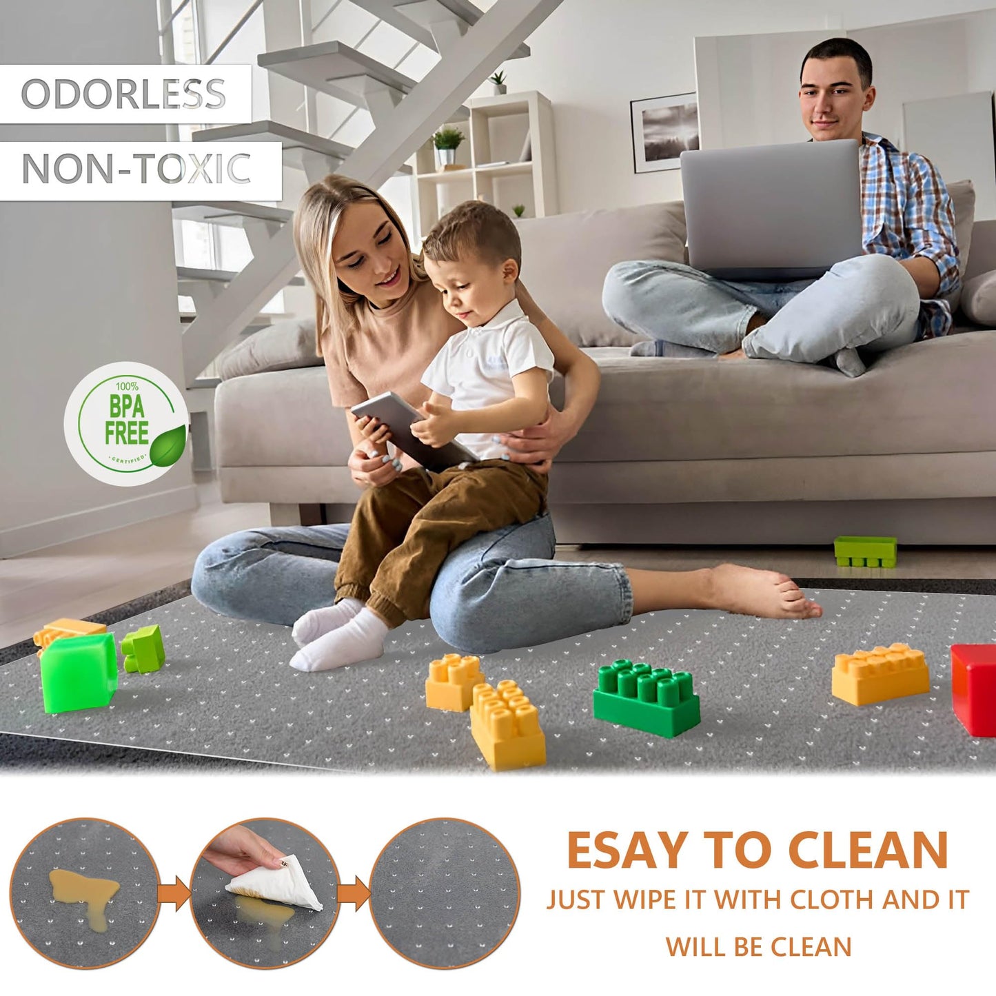 100pointONE Extra Large Office Chair Mat for Carpet, 45" x 53" Clear Desk Chair Mat for Low Pile Carpeted Floors- Easy Glide Plastic Floor Mat for Office Chair on Carpet