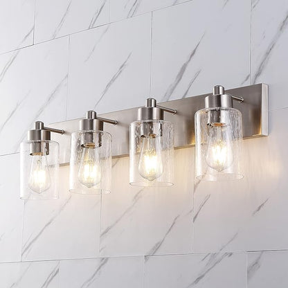 JONATHAN Y JYL7558A Irving 27.75" 4-Light Modern Contemporary LED Vanity Light Glam Transitional 2700K 9W Bulbs Included Bathroom Hallway Living Room Bedroom Mirror Cabinet, Nickel