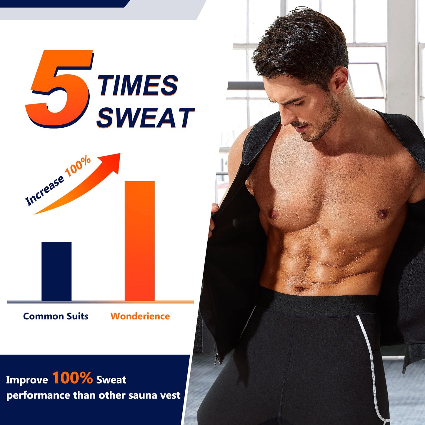 Wonderience Neoprene Sauna Suit for Men Waist Trainer Vest Zipper Body Shaper with Adjustable Belt Tank Top (Black, X-Large)