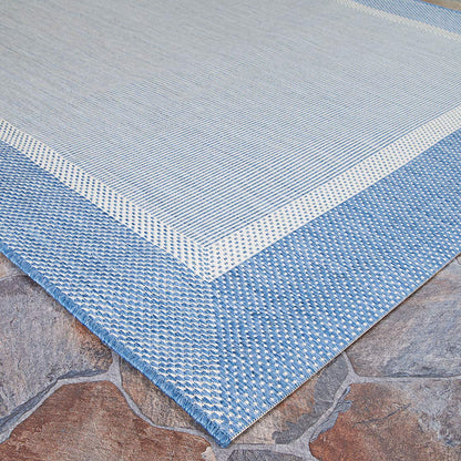Couristan Recife Indoor Outdoor Rug - Stria Texture 7'6" x 10'9" Rectangle in Ivory and Blue, Hose Washable, Low Pile, Pet- Kid Friendly Home Decor for Living Room, Patio Furniture Set, Kitchen