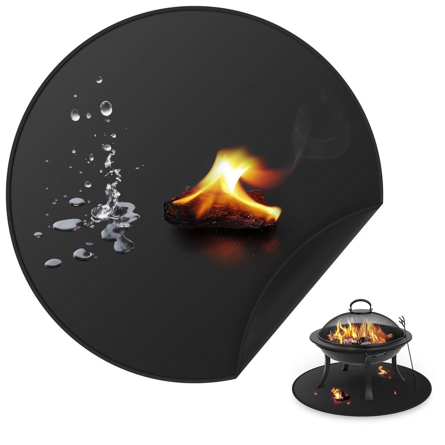 36inch Fire Pit Mat, Round Under Grill Blanket for Outdoor Grill, Fireproof Mat, Oil Proof Waterproof Under Floor BBQ Accessories Protector for Solo Stove Accessories