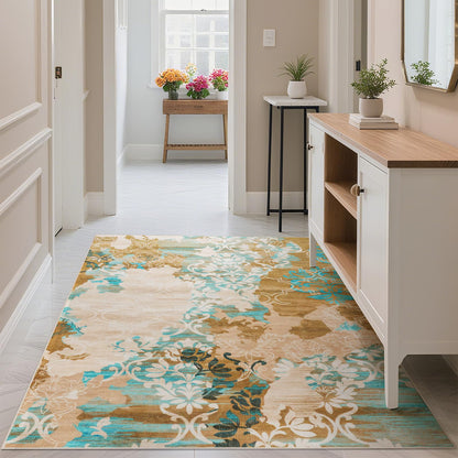CRYPTOLITE Abstract Area Rug Washable Rug with Non-Slip Backing Low Pile Area Rugs for Living Room, Bedroom, Dining Room,4x6, Orange-Yellow