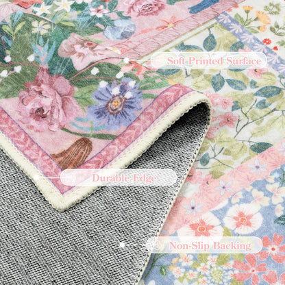 LIVEBOX Pink Washable Rugs 8x10 for Living Room, Soft Pink Rug for Bedroom,Non Slip Ultra Thin Rug Botanical Bedroom Rugs 8x10 Under Bed, Floor Carpet for Dining Room Home Office