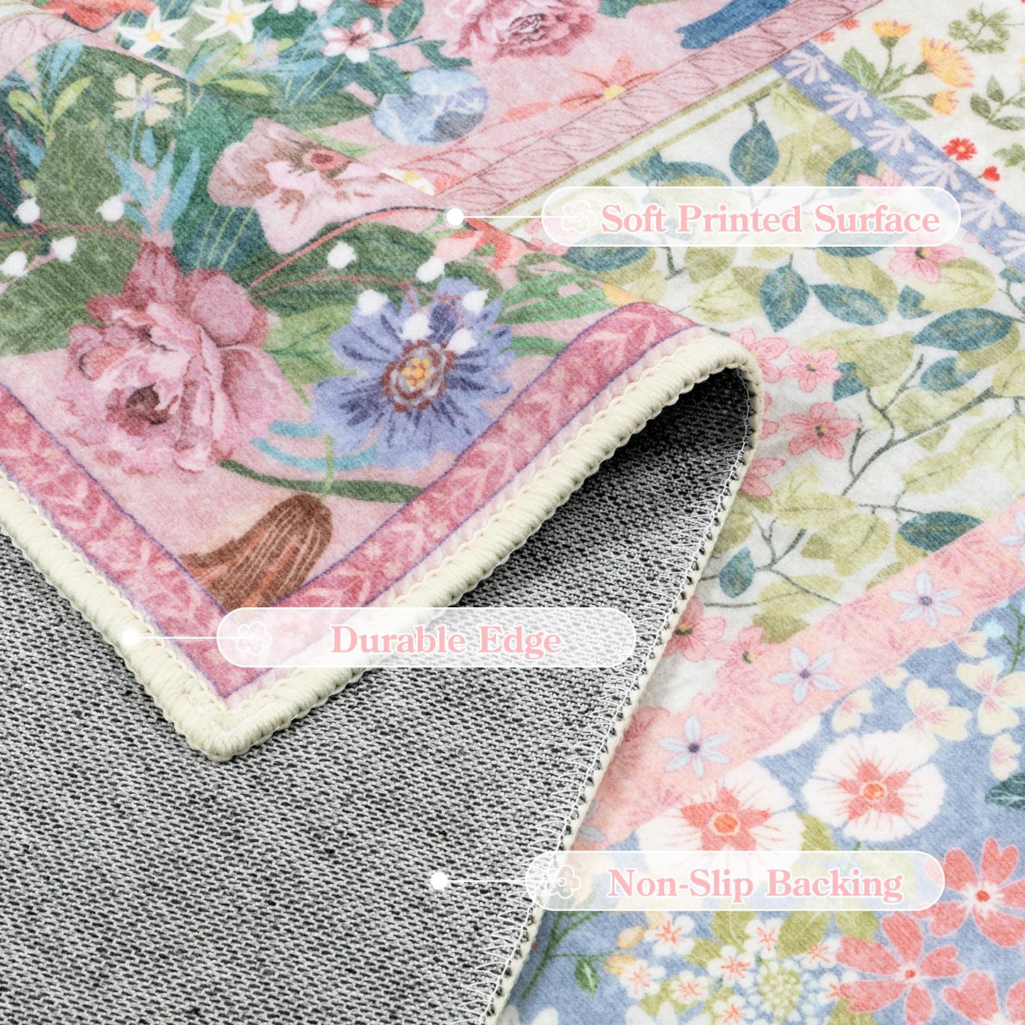 LIVEBOX 5 x 7 Pink Rugs for Bedroom Girls, Soft Patchwork Pink Rug for Living Room, Non-Slip Nursery Rug Girl, Washable Rugs 5x7 Carpet for Playroom